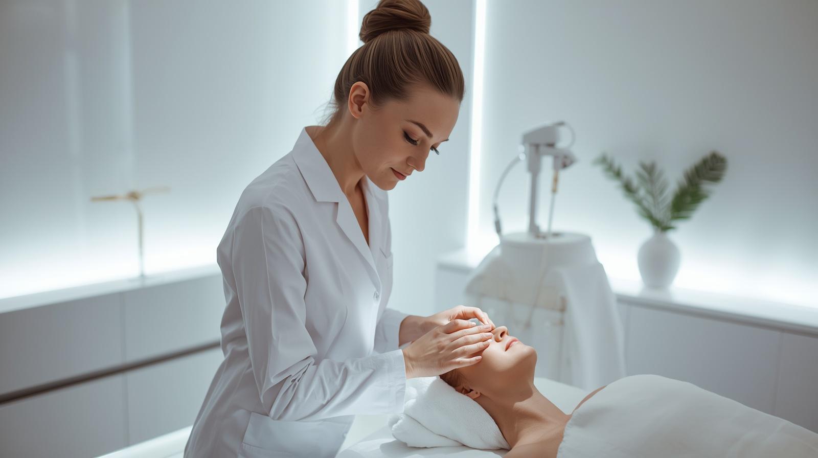 luxury body aesthetic treatment in a modern beauty clinic professional cosmetologist performing body skincare procedure