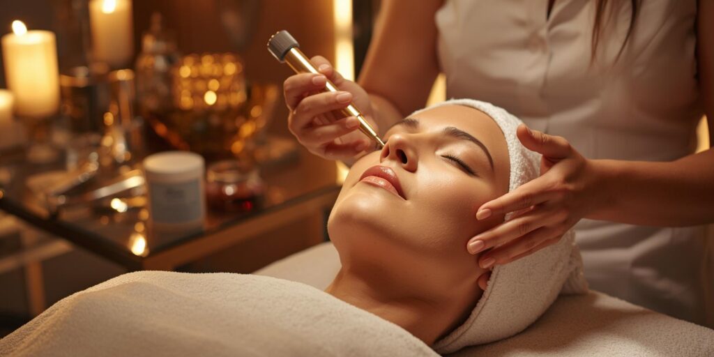 luxury million dollar facial treatment being performed in a premium aesthetic clinic